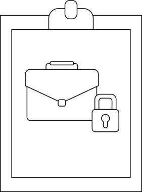 Siyah beyaz bir pano, içinde güvenliği simgeleyen bir asma kilit olan bir evrak çantası sunar.