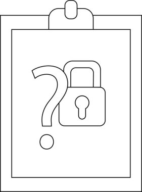 Bir soru işareti ve asma kilit dikdörtgen bir pano üzerinde konumlandırılmıştır