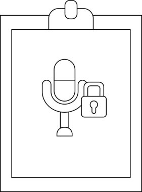 Panoda kayıt güvenliğini vurgulayan asma kilitli bir mikrofon var.