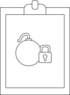 Üzerinde asma kilit olan bir bombanın çizimi olan bir pano.