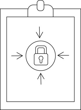 Ortasında asma kilit ve içe bakan dört ok bulunan bir daire olan pano
