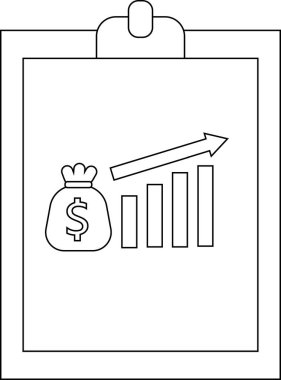 Pano üzerinde para çantası çubuğu olan bir grafik beyaz arkaplanda büyümeyi gösteriyor