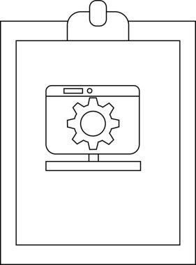 Bir pano ekranda bir dişli simgesi olan bir bilgisayar monitörünü gösterir