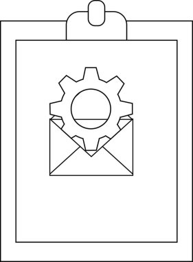 Bir pano, içinden bir vites çıkan basit bir zarf tutar.