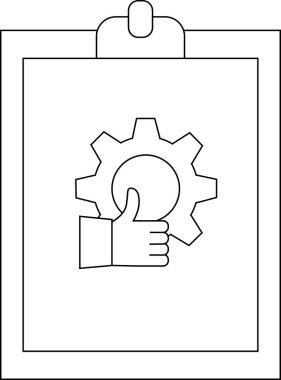 Onaylama veya işlevsellik öneren dişli ve başparmak üstü simgesi olan pano