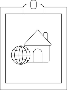 Bir pano, bacalı bir ev ve bir kürenin yanında kemerli bir kapı gösterir.