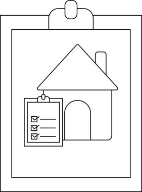 Bir pano, emlak denetim detaylarını özetleyen bir ev grafiği ve kontrol listesi içerir