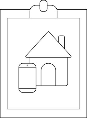 Akıllı telefon, panoya çizim yapan bir evin yanında.