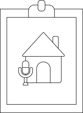 Yüzeyinde ev sembolü ve mikrofon simgesi olan pano