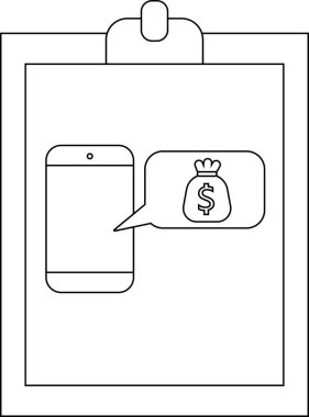 Bir pano para çantası konuşma baloncuğu ile bir telefon görüntüler