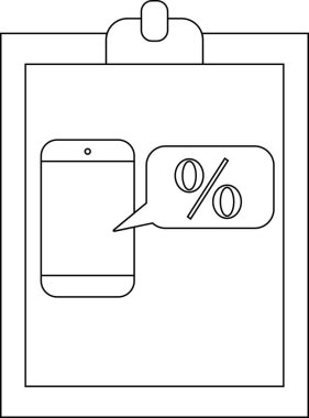 Bir pano yüzde sembolü içeren bir konuşma baloncuğu ile bir akıllı telefon görüntüler