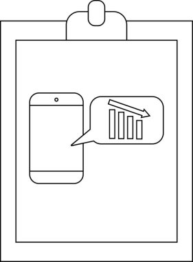 Bir pano, konuşma balonunda azalan grafiği olan bir telefon içerir