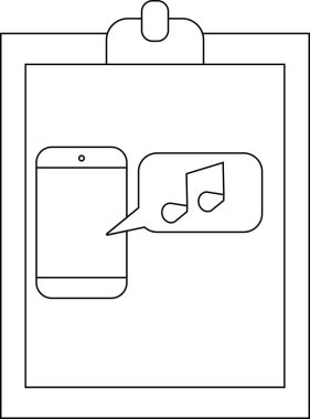 Bir pano, içinde müzik notası olan telefon konuşma balonu olan bir kağıt tutar.
