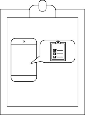 Bir pano kontrol listesi konuşma baloncuğu basit satırlı bir telefon tutar