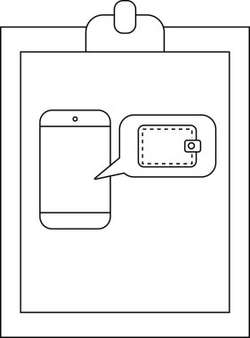 Bir pano, içinde cüzdan simgesi bulunan bir mesaj balonlu bir telefon gösterir
