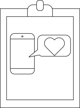 Cep telefonlu bir pano ve içinde kalp olan bir konuşma balonu.