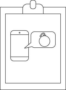 Klipsli panoda bomba mesajlı balon çizgisi çizimi ile telefon görüntüleniyor