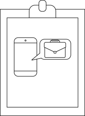 Telefon köpüklü bir pano basit bir siyah beyaz çizgi çizimi evrak çantası