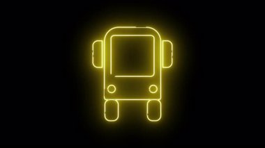 Basitleştirilmiş bir okul otobüsünün sarı neon çizgisi siyah bir arkaplana karşı