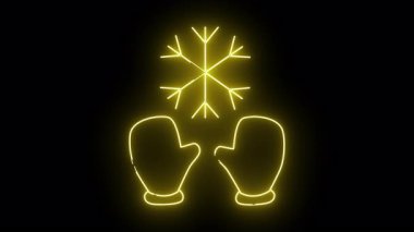 Siyah arka planda kar tanesinin altında neon sarısı eldivenler