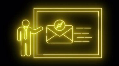 Bir mesaj simgesi ile bir ekran sunan bir adamın neon sarısı taslağı