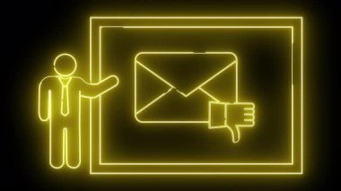 Bir kişinin sarı neon çizimi e-posta ve siyah bir arkaplan üzerinde başparmak izi