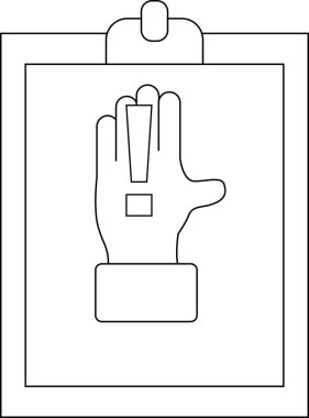 Bir pano düz beyaz arkaplanda ünlem işareti içeren bir el sembolü gösterir