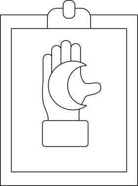 Bir panoda hilal şeklinde basit ve sembolik bir ay tutan bir el görülüyor.