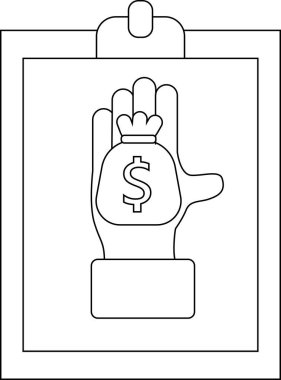 Pano taslağı içinde para çantası tutan bir elin çizgisi.