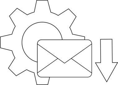 Bir çark, yanında aşağı doğru ok olan bir zarfın arkasında oturur.