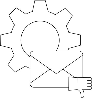 Bir dişli zarf ve baş parmaklar aşağı el bir çizgi sanat tarzında tasvir edilir
