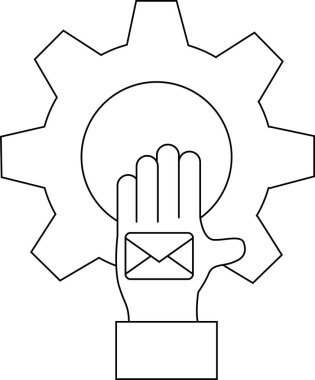 Bir dişli motifi posta simgesini gösteren bir elle çakışır