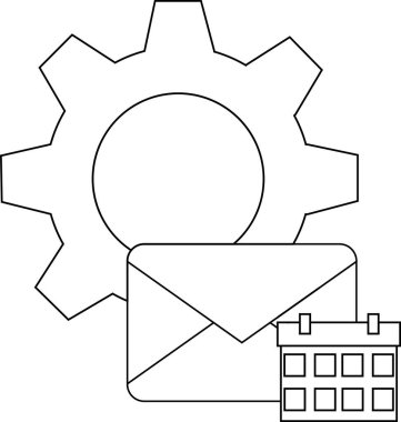Bir dişli çizgisi bir zarf ve takvim simgesinin üzerinde duruyor