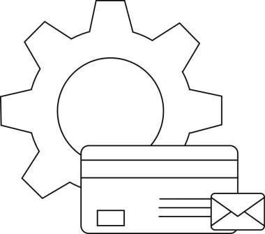 Bir vites, kredi kartı ve zarf arkasında bir simge oluşturur.