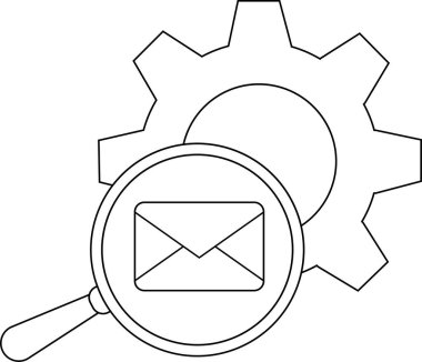 Bir büyüteç, hem ana hatlarda hem de vites sembolünün önündeki bir zarfa odaklanır.