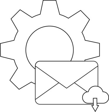 Bir dişli e- postasının siyah ve beyaz simgesi ve indirme oku olan bulut