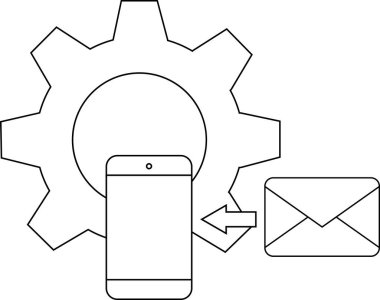 Telefon ve e-posta zarfı simgesi ile zarfı telefona bağlayan bir ok