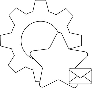 Bir doğrusal dizaynda dişli yıldız ve e- posta simgesi