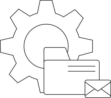 Bir dosya dizini ve zarf simgesinin arkasındaki bir dişlinin ana hatları