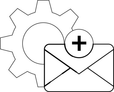 Çizilmiş dişli bir zarf ve artı işaretli bir daire.