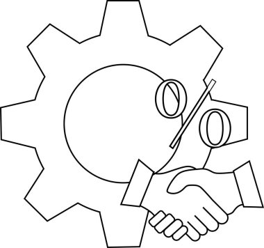 İçinde el sıkışma sembolü olan vites biçimli bir taslak bir iş mekanik illüstrasyon oluşturur