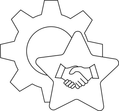 Vites ve yıldız ana hatları simgesi, muhtemelen ortaklığı ya da başarıyı temsil ediyor.