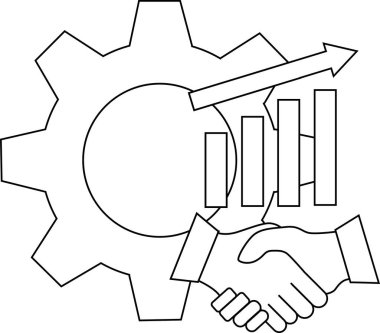 Gear el sıkışma çubuğu grafik oku iş ortaklığının ilerlediğini gösteriyor. Hepsi beyaz zemine karşı siyah olarak özetlenmiş.