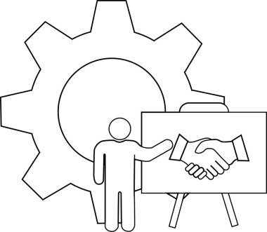 Teçhizat gösteren simge ayakta el sıkışma illüstrasyonunu sunar