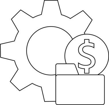 Bir vites grafiği, dolar sembollü bir dairenin yanındaki klasörün arkasında durur.