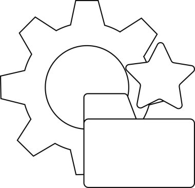 Açık klasörün arkasında bir dişli simgesi ve sağ dış hatlarıyla bir yıldız.