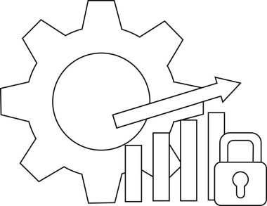 Bir dişli çizelgesi ve asma kilit siyah ve beyaz olarak gösterilir