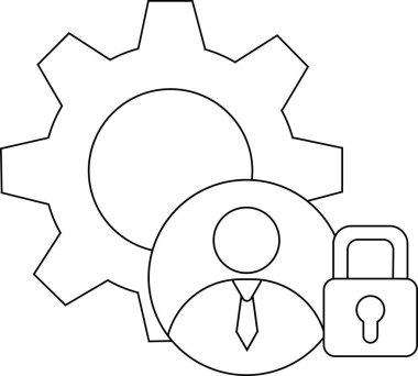 Kravat ve asma kilit takan bir dişli simgesi basit bir tasvir ile tasvir edilir