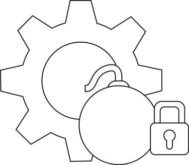 Arka plandaki bomba ve kilit ikon teçhizatı sağ doğrusal tasarım için asma kilit