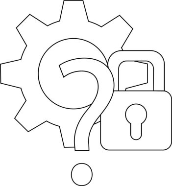 Siyah dişli soru işareti asma kilit bir teknoloji ortamında güvenliğin bilinmediğini gösteriyor